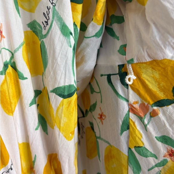 Lemon Print Summer Long Sleeve Midi Dress Size Medium - Picture 7 of 13